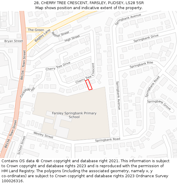 28, CHERRY TREE CRESCENT, FARSLEY, PUDSEY, LS28 5SR: Location map and indicative extent of plot