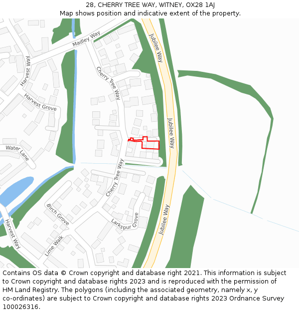 28, CHERRY TREE WAY, WITNEY, OX28 1AJ: Location map and indicative extent of plot