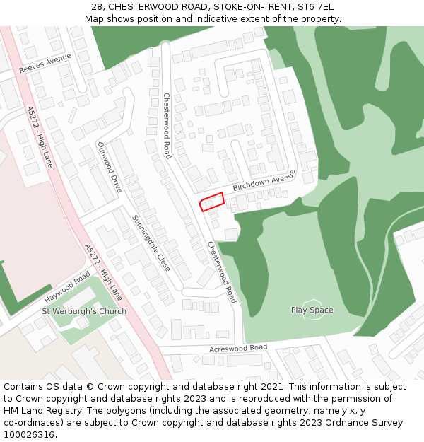 28, CHESTERWOOD ROAD, STOKE-ON-TRENT, ST6 7EL: Location map and indicative extent of plot