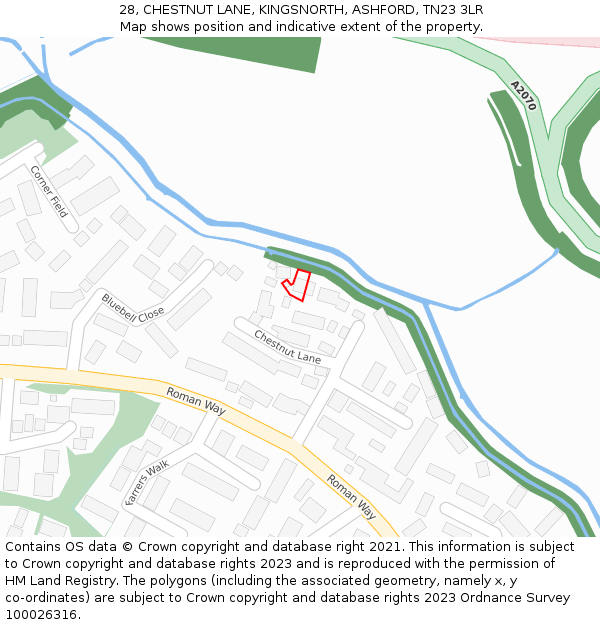 28, CHESTNUT LANE, KINGSNORTH, ASHFORD, TN23 3LR: Location map and indicative extent of plot