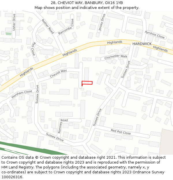 28, CHEVIOT WAY, BANBURY, OX16 1YB: Location map and indicative extent of plot