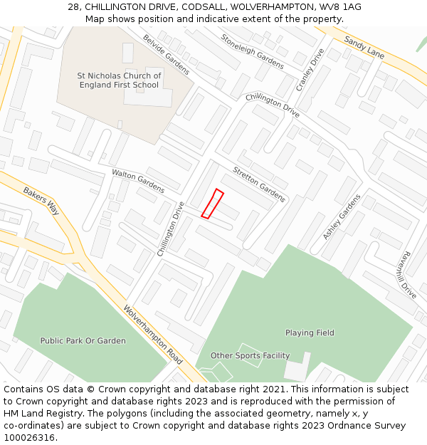 28, CHILLINGTON DRIVE, CODSALL, WOLVERHAMPTON, WV8 1AG: Location map and indicative extent of plot