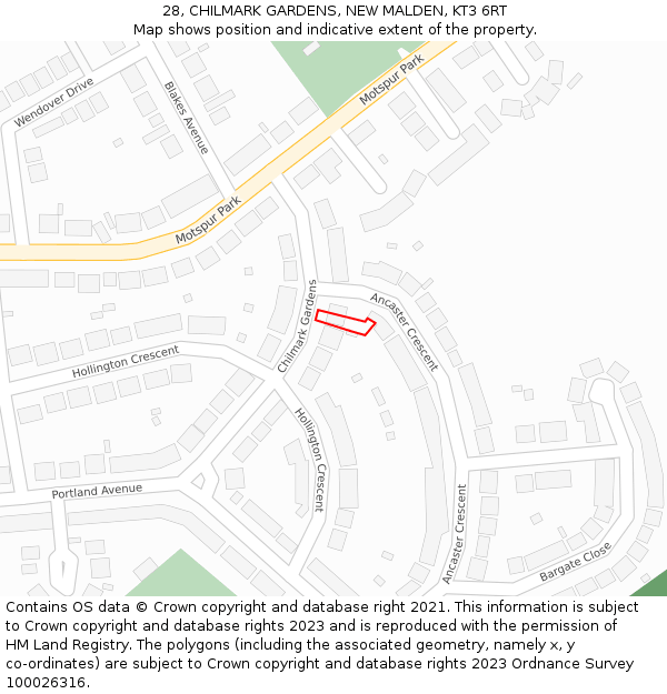 28, CHILMARK GARDENS, NEW MALDEN, KT3 6RT: Location map and indicative extent of plot
