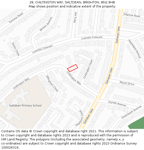 28, CHILTINGTON WAY, SALTDEAN, BRIGHTON, BN2 8HB: Location map and indicative extent of plot