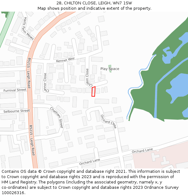 28, CHILTON CLOSE, LEIGH, WN7 1SW: Location map and indicative extent of plot