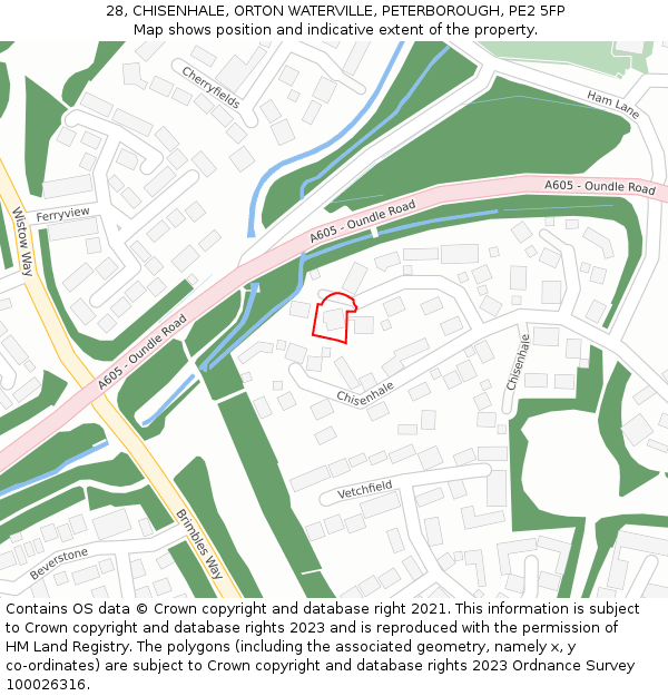 28, CHISENHALE, ORTON WATERVILLE, PETERBOROUGH, PE2 5FP: Location map and indicative extent of plot