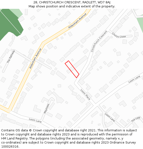 28, CHRISTCHURCH CRESCENT, RADLETT, WD7 8AJ: Location map and indicative extent of plot