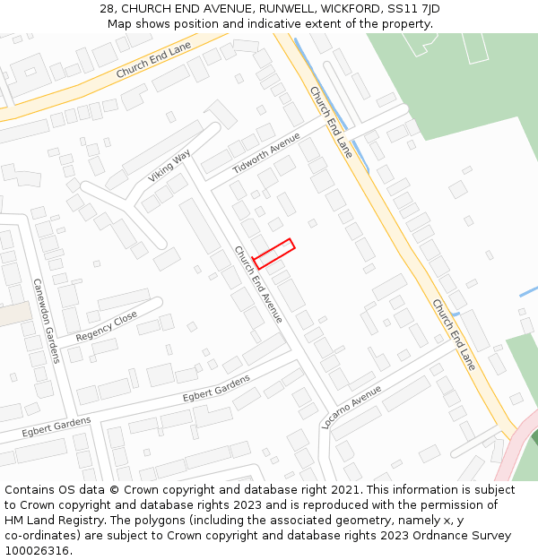 28, CHURCH END AVENUE, RUNWELL, WICKFORD, SS11 7JD: Location map and indicative extent of plot