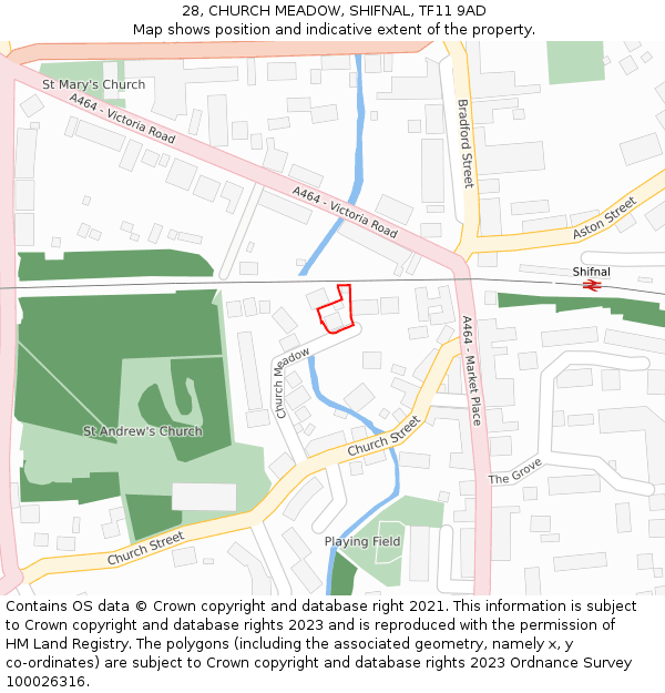 28, CHURCH MEADOW, SHIFNAL, TF11 9AD: Location map and indicative extent of plot