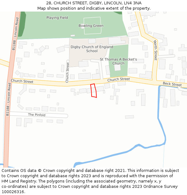 28, CHURCH STREET, DIGBY, LINCOLN, LN4 3NA: Location map and indicative extent of plot