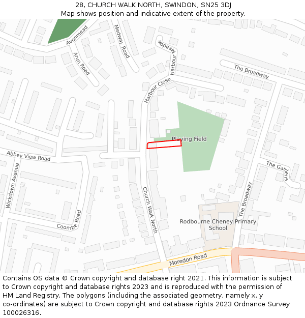 28, CHURCH WALK NORTH, SWINDON, SN25 3DJ: Location map and indicative extent of plot