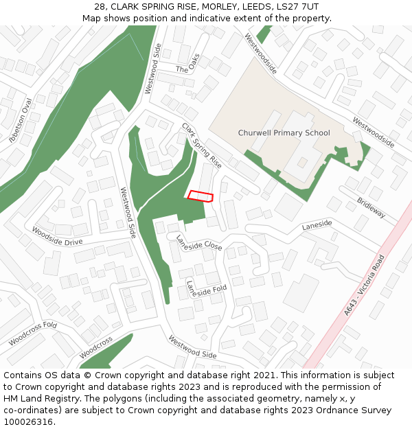 28, CLARK SPRING RISE, MORLEY, LEEDS, LS27 7UT: Location map and indicative extent of plot