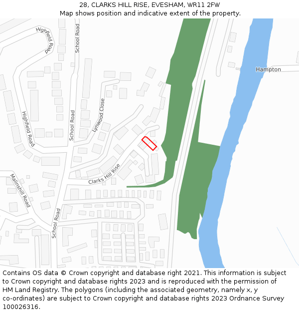 28, CLARKS HILL RISE, EVESHAM, WR11 2FW: Location map and indicative extent of plot