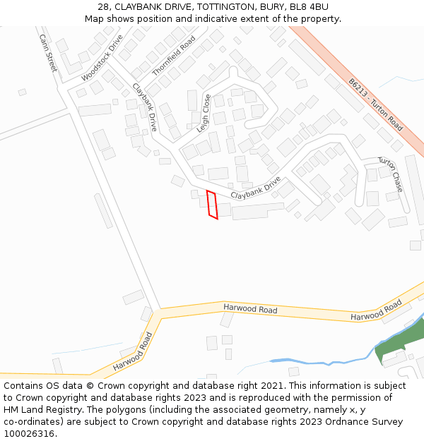 28, CLAYBANK DRIVE, TOTTINGTON, BURY, BL8 4BU: Location map and indicative extent of plot