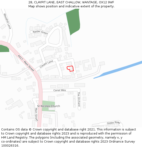 28, CLAYPIT LANE, EAST CHALLOW, WANTAGE, OX12 9WF: Location map and indicative extent of plot