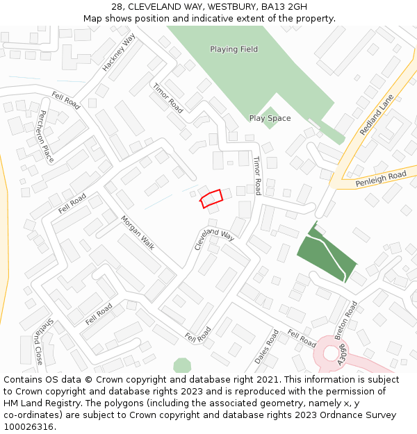 28, CLEVELAND WAY, WESTBURY, BA13 2GH: Location map and indicative extent of plot