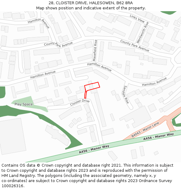 28, CLOISTER DRIVE, HALESOWEN, B62 8RA: Location map and indicative extent of plot