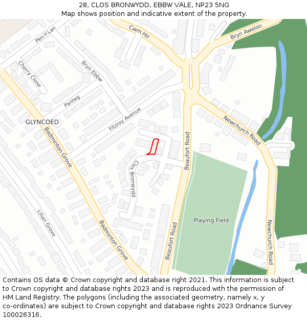 28, CLOS BRONWYDD, EBBW VALE, NP23 5NG: Location map and indicative extent of plot