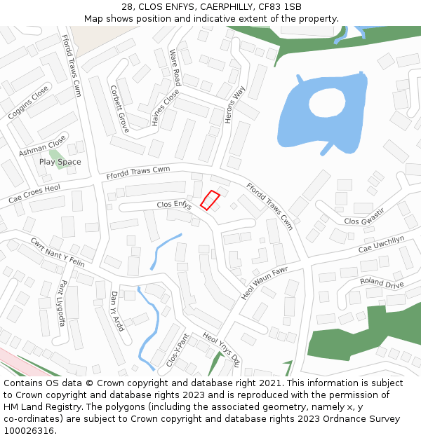 28, CLOS ENFYS, CAERPHILLY, CF83 1SB: Location map and indicative extent of plot