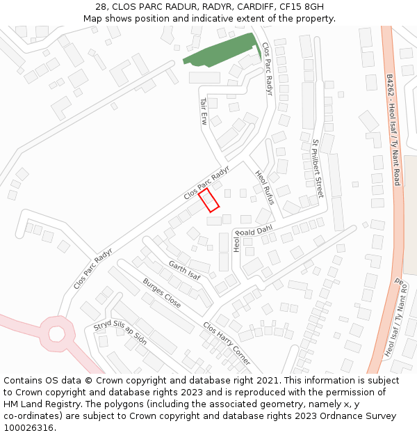 28, CLOS PARC RADUR, RADYR, CARDIFF, CF15 8GH: Location map and indicative extent of plot