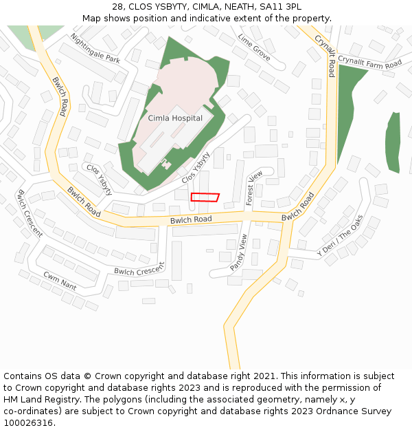 28, CLOS YSBYTY, CIMLA, NEATH, SA11 3PL: Location map and indicative extent of plot