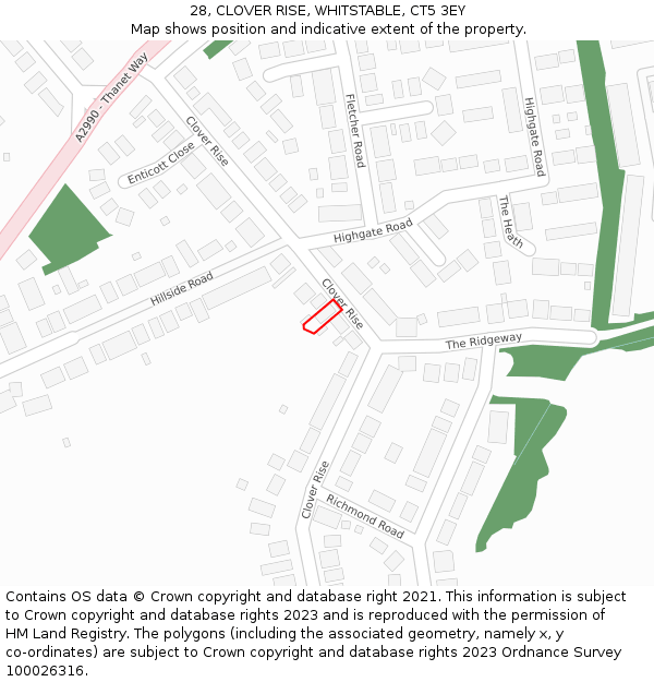 28, CLOVER RISE, WHITSTABLE, CT5 3EY: Location map and indicative extent of plot