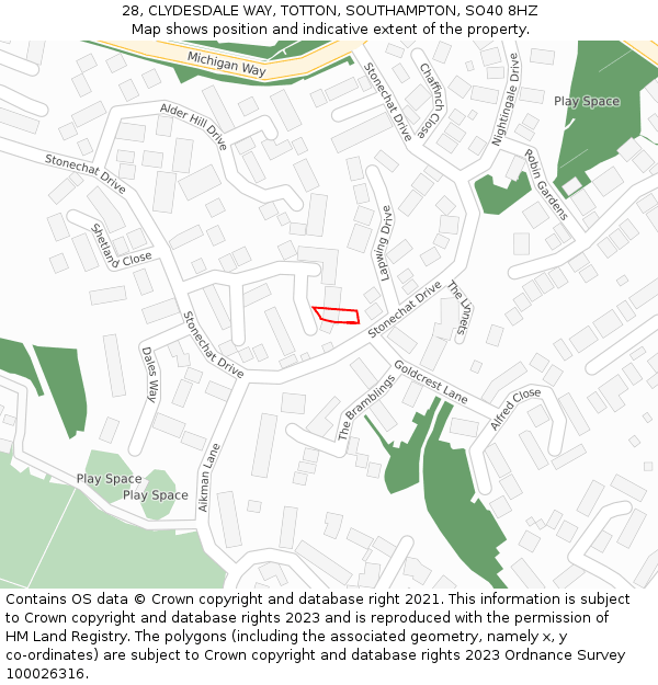 28, CLYDESDALE WAY, TOTTON, SOUTHAMPTON, SO40 8HZ: Location map and indicative extent of plot