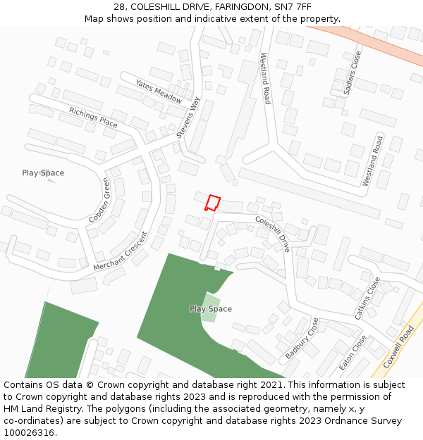28, COLESHILL DRIVE, FARINGDON, SN7 7FF: Location map and indicative extent of plot