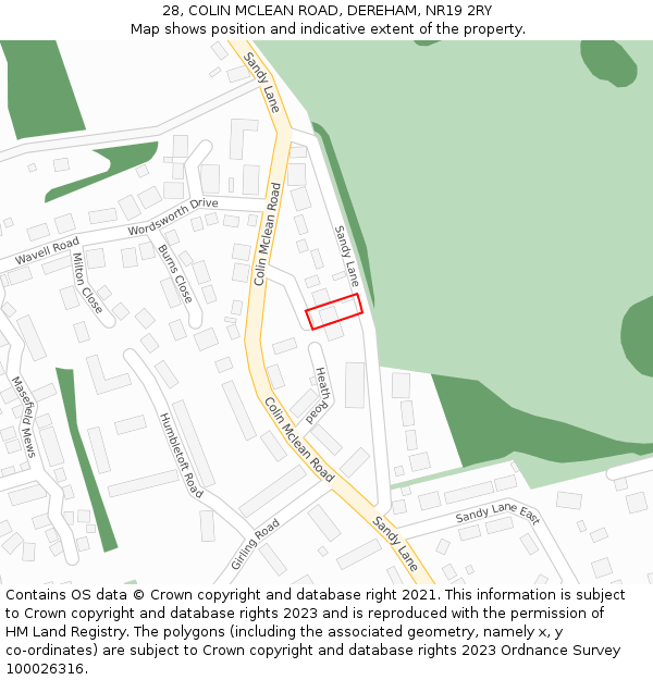 28, COLIN MCLEAN ROAD, DEREHAM, NR19 2RY: Location map and indicative extent of plot