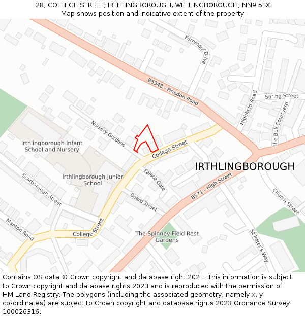 28, COLLEGE STREET, IRTHLINGBOROUGH, WELLINGBOROUGH, NN9 5TX: Location map and indicative extent of plot