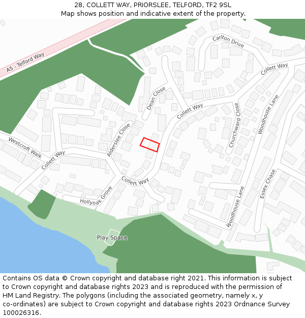 28, COLLETT WAY, PRIORSLEE, TELFORD, TF2 9SL: Location map and indicative extent of plot