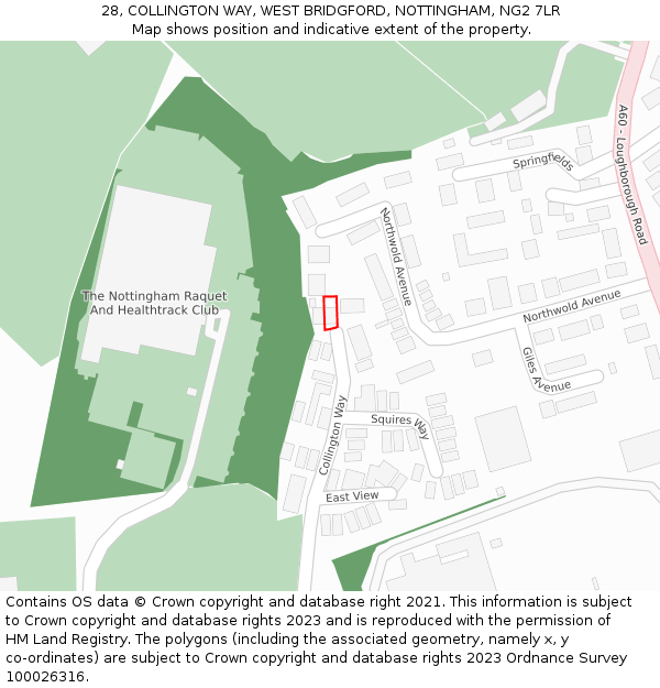 28, COLLINGTON WAY, WEST BRIDGFORD, NOTTINGHAM, NG2 7LR: Location map and indicative extent of plot