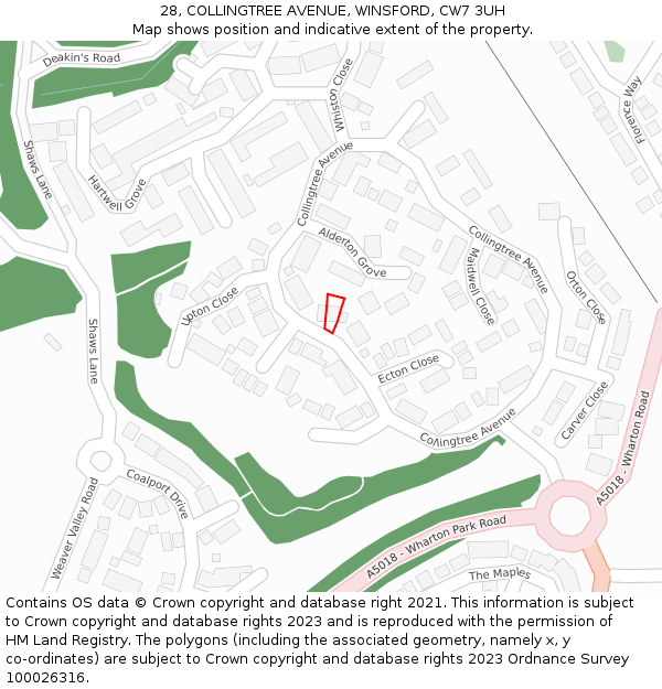 28, COLLINGTREE AVENUE, WINSFORD, CW7 3UH: Location map and indicative extent of plot