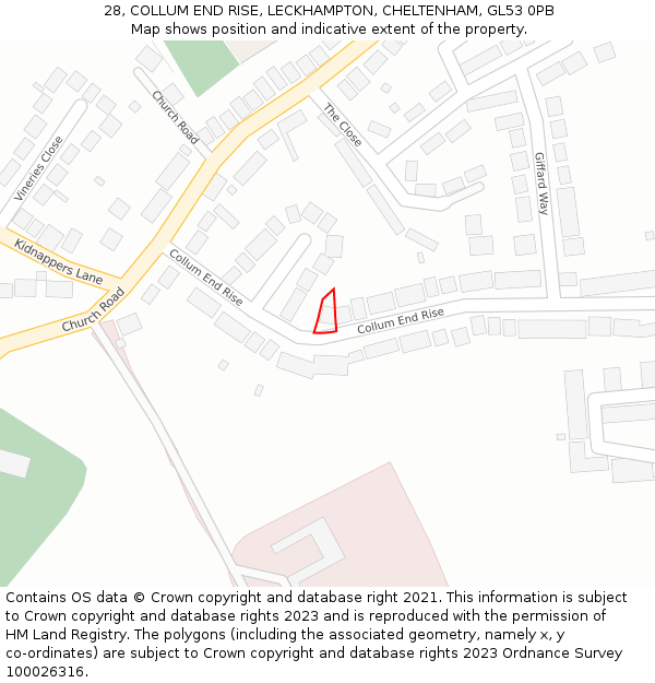 28, COLLUM END RISE, LECKHAMPTON, CHELTENHAM, GL53 0PB: Location map and indicative extent of plot