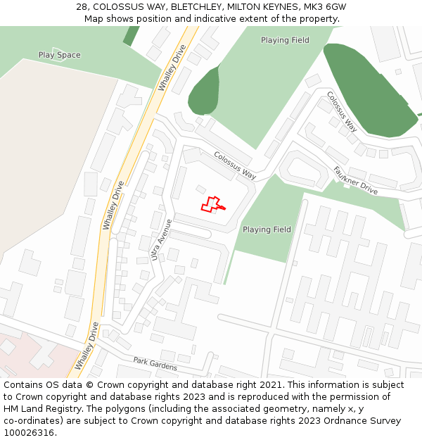 28, COLOSSUS WAY, BLETCHLEY, MILTON KEYNES, MK3 6GW: Location map and indicative extent of plot