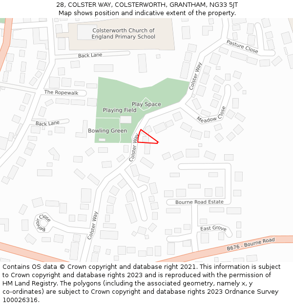 28, COLSTER WAY, COLSTERWORTH, GRANTHAM, NG33 5JT: Location map and indicative extent of plot