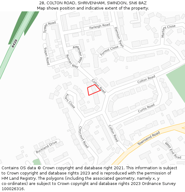 28, COLTON ROAD, SHRIVENHAM, SWINDON, SN6 8AZ: Location map and indicative extent of plot