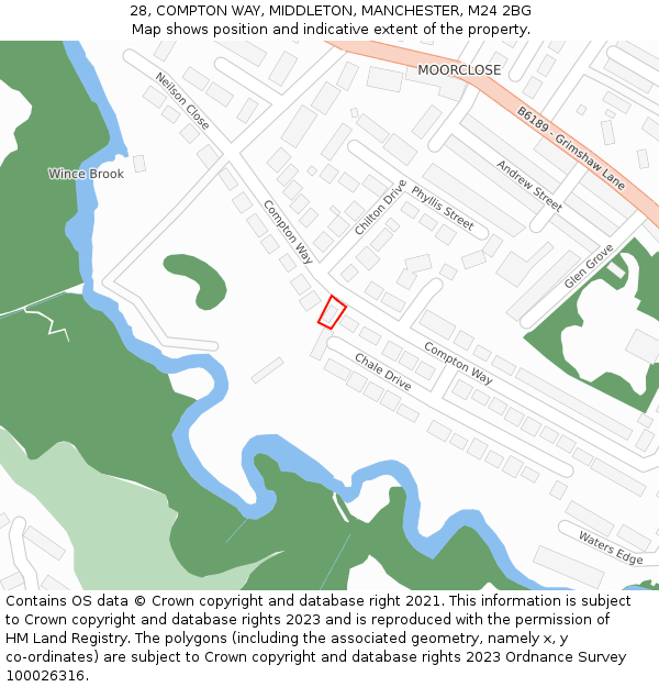 28, COMPTON WAY, MIDDLETON, MANCHESTER, M24 2BG: Location map and indicative extent of plot