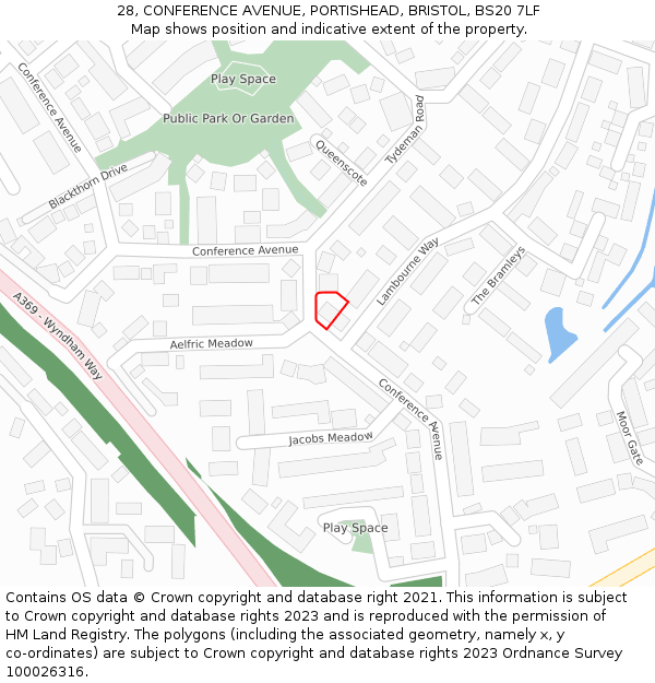 28, CONFERENCE AVENUE, PORTISHEAD, BRISTOL, BS20 7LF: Location map and indicative extent of plot