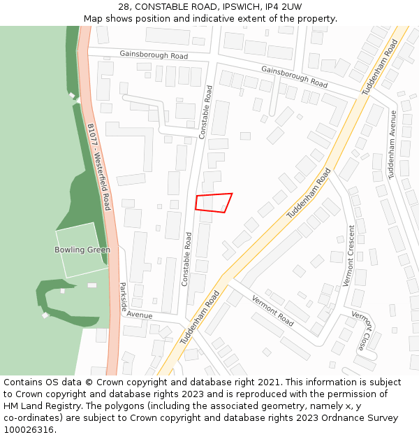 28, CONSTABLE ROAD, IPSWICH, IP4 2UW: Location map and indicative extent of plot