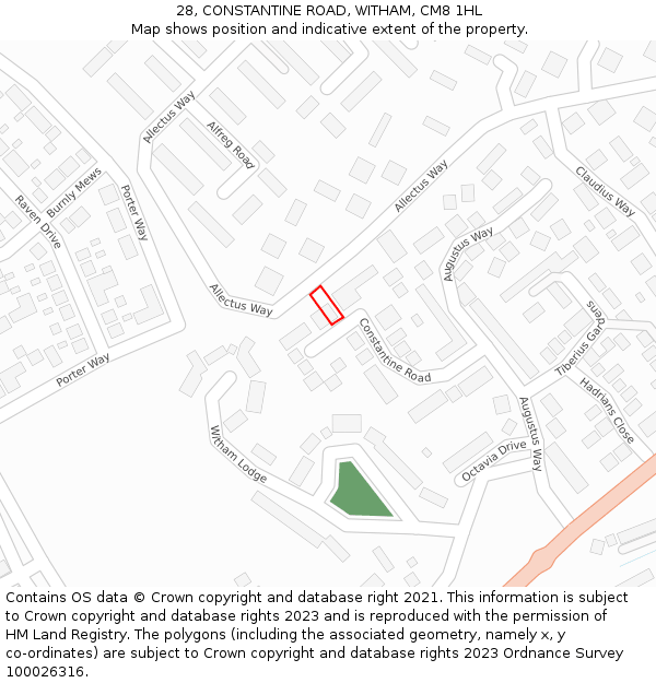 28, CONSTANTINE ROAD, WITHAM, CM8 1HL: Location map and indicative extent of plot