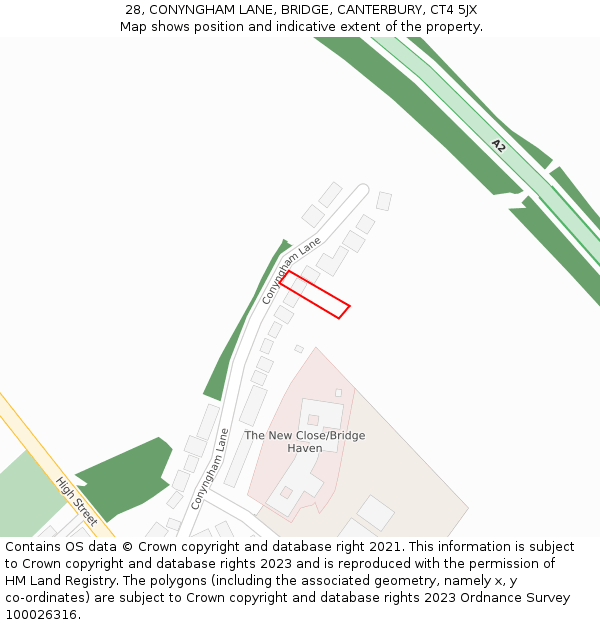 28, CONYNGHAM LANE, BRIDGE, CANTERBURY, CT4 5JX: Location map and indicative extent of plot