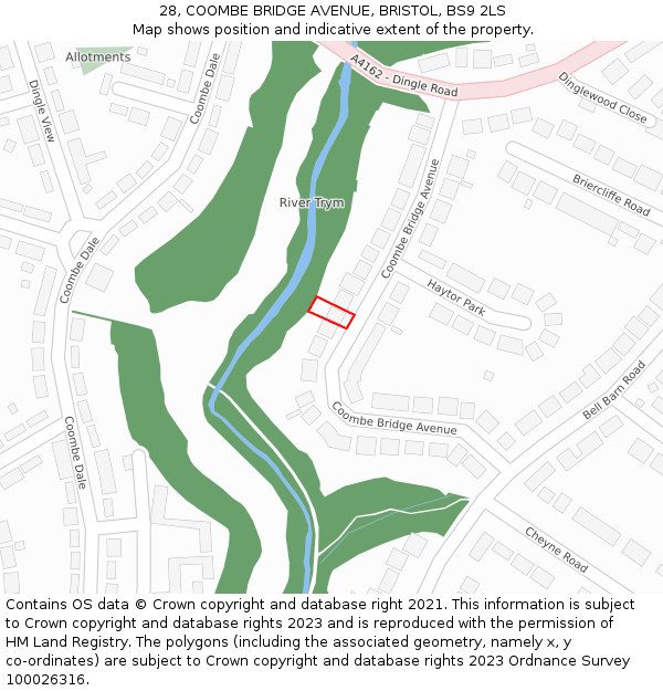 28, COOMBE BRIDGE AVENUE, BRISTOL, BS9 2LS: Location map and indicative extent of plot