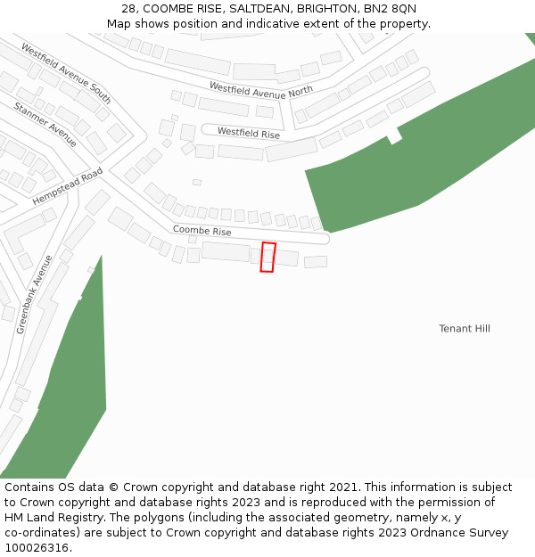 28, COOMBE RISE, SALTDEAN, BRIGHTON, BN2 8QN: Location map and indicative extent of plot