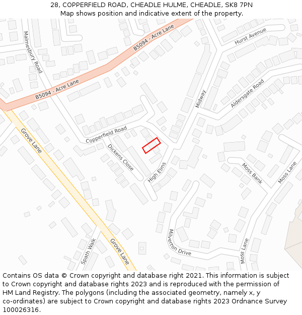 28, COPPERFIELD ROAD, CHEADLE HULME, CHEADLE, SK8 7PN: Location map and indicative extent of plot