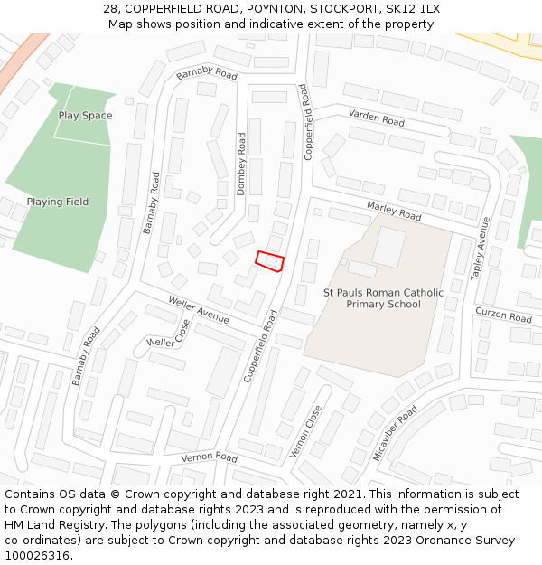 28, COPPERFIELD ROAD, POYNTON, STOCKPORT, SK12 1LX: Location map and indicative extent of plot