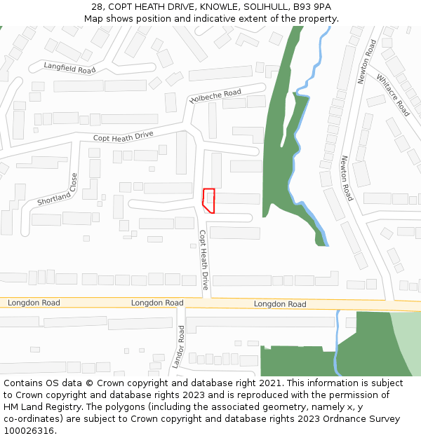 28, COPT HEATH DRIVE, KNOWLE, SOLIHULL, B93 9PA: Location map and indicative extent of plot