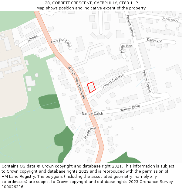 28, CORBETT CRESCENT, CAERPHILLY, CF83 1HP: Location map and indicative extent of plot