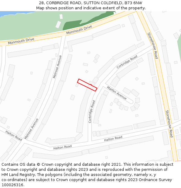 28, CORBRIDGE ROAD, SUTTON COLDFIELD, B73 6NW: Location map and indicative extent of plot