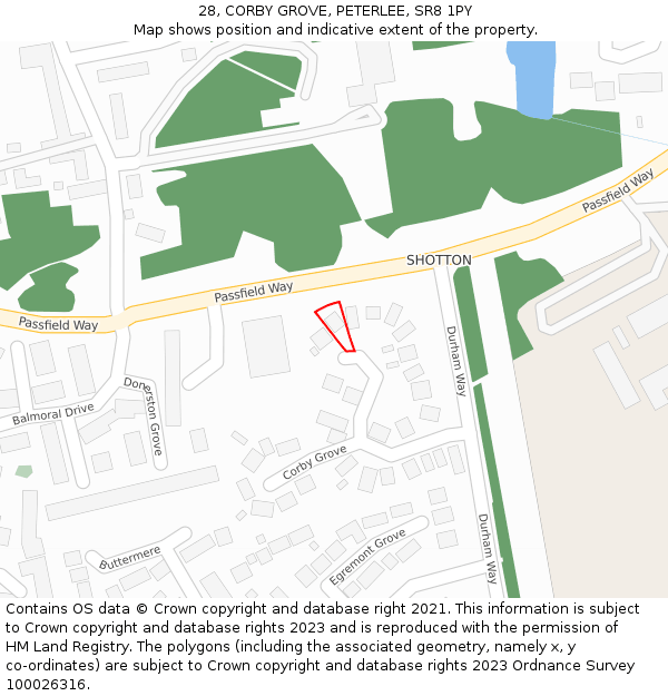 28, CORBY GROVE, PETERLEE, SR8 1PY: Location map and indicative extent of plot